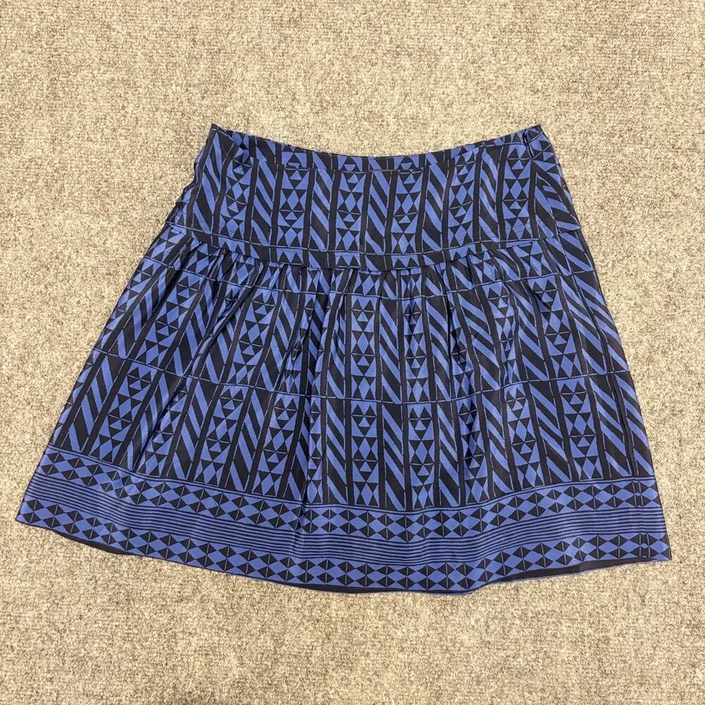 Madewell Silk Mini Skirt Geometric Print Blue Boho Preppy Indie Women’s Size 2